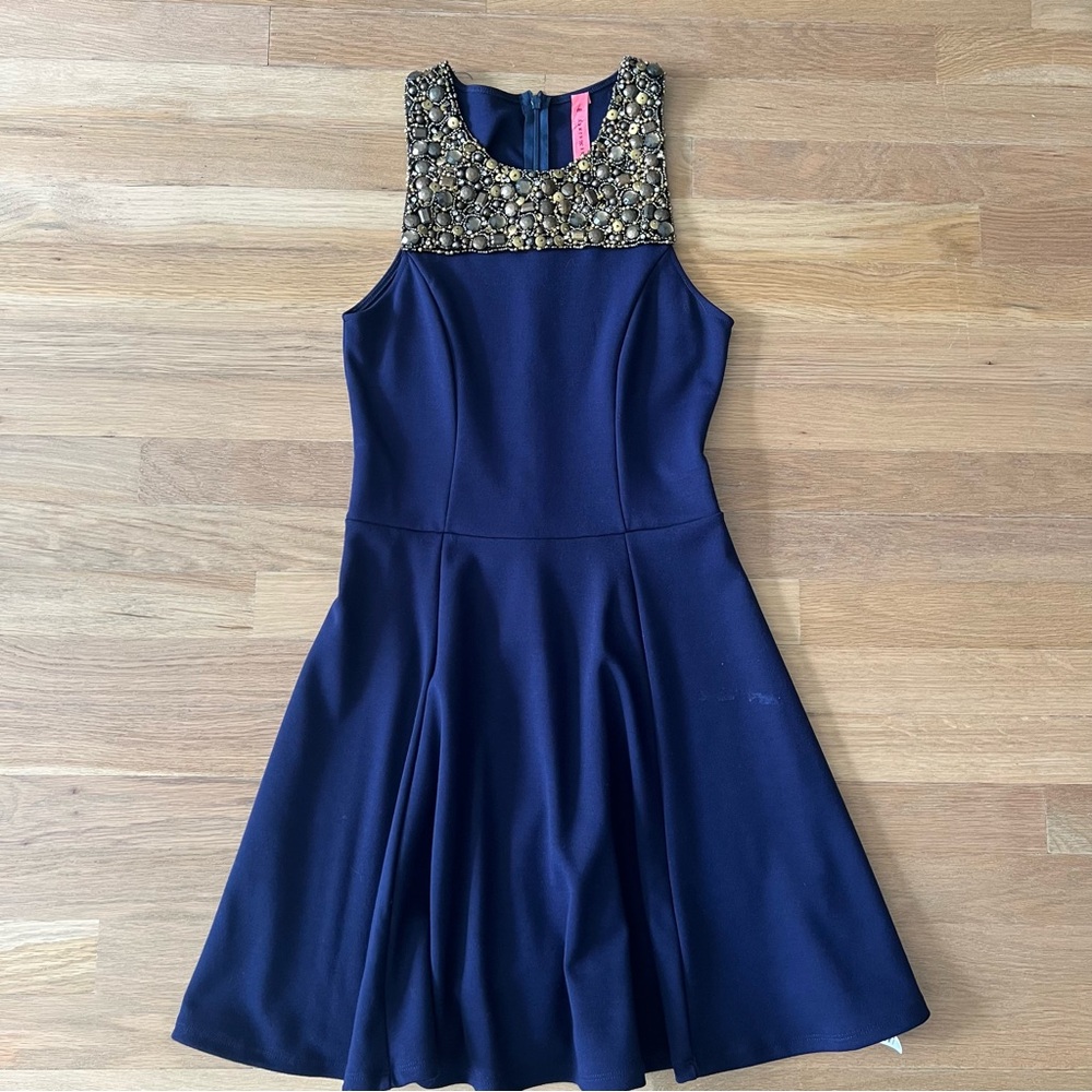 Navy Blue Beaded Dress - Eight Sixty